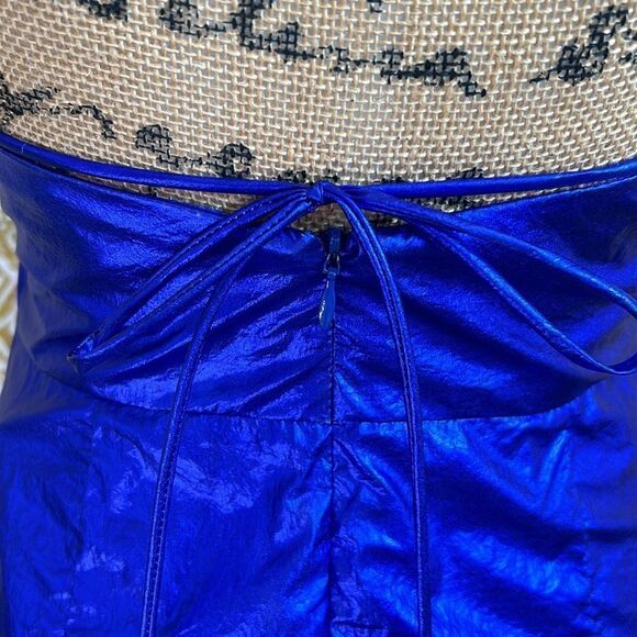 NWT Amanda Uprichard Laconia Blue Metallic Strappy Ruched Mini Dress size XS - Picture 9 of 12